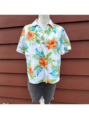 Vintage Cathy Daniels Tropical Hibiscus Short Sleeve Top